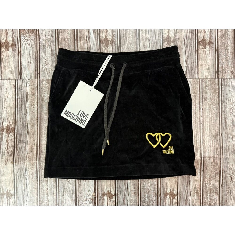 LOVE MOSCHINO velour Drawstring skirt size 44 US 8 color black NWT mspr 320